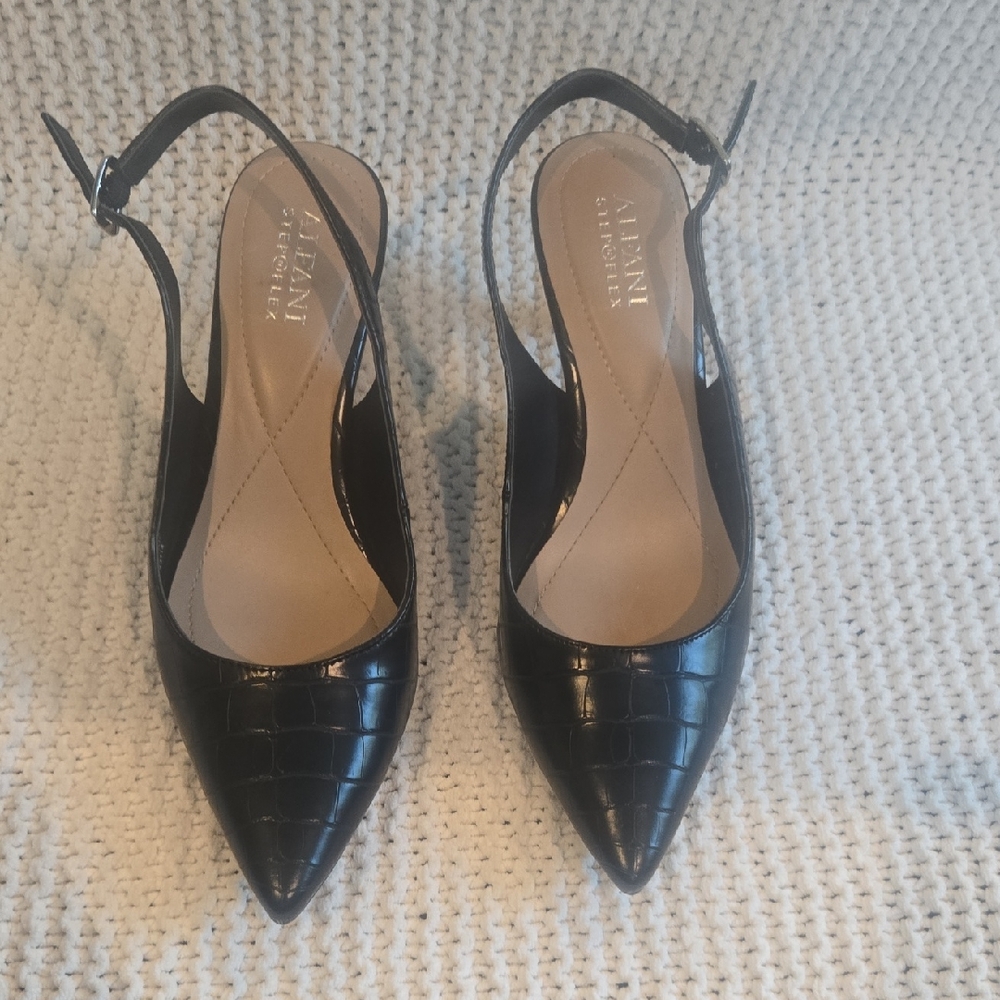 Alfani Women's Step N Flex Babbsy Black Leather Pointed-Toe Slingback Pumps, 6M